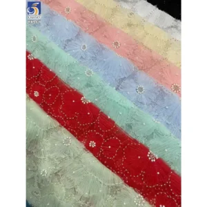 YX967-2 Cheap and Low-Priced 3D Flowers Plain Embroidery Tulle Mesh Fabric With White Pearls 3D Tulle Dress Fabrics for Girl