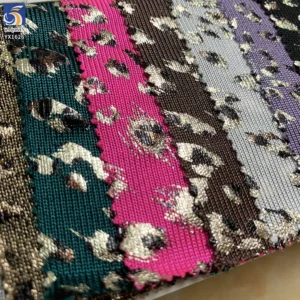YX1626 Leopard Print Knit Fabric Metallic Foil Stretch Material for Womens Blouses Shirts and Clothing