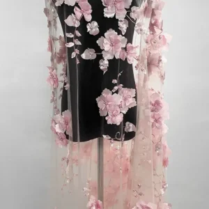 YX218 Hot Selling Wholesale Price Pearl Embroidery Handmade 3D Flower Fabric Polyester Mesh Dress Fabric