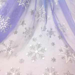 YX964 Stars Print Mesh Princess Dress Fabric Girl Poncho Dress Purple Blue Gradient Tulle Fabric With Silver Star Print