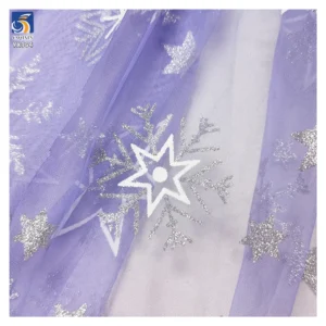 YX964 Stars Print Mesh Princess Dress Fabric Girl Poncho Dress Purple Blue Gradient Tulle Fabric With Silver Star Print