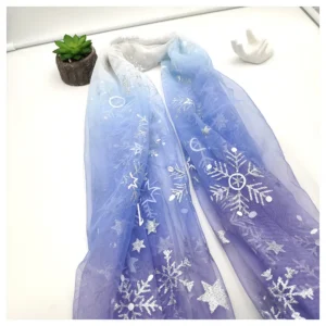 YX964 Stars Print Mesh Princess Dress Fabric Girl Poncho Dress Purple Blue Gradient Tulle Fabric With Silver Star Print
