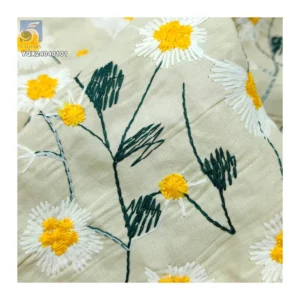 S25 High Quality Combed Breathable Daisy Embroidery Cotton Fabric Medium 180gsm Garments Skirts Ramie/Cotton Linen Fabric