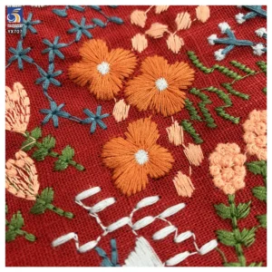 YX707 French Fashion Colorful Florals Embroidery Cotton Fabric 250gsm Ramie Cotton Embroidery Fabric for Home Textile