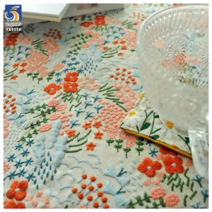 YX707 French Fashion Colorful Florals Embroidery Cotton Fabric 250gsm Ramie Cotton Embroidery Fabric for Home Textile