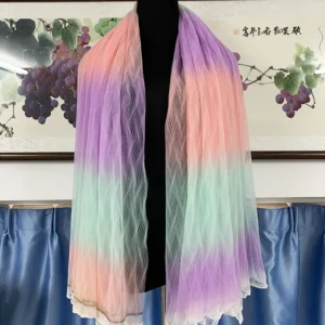 2025 New Rainbow Digital Printed Tulle Pleated Crepe Mesh Fabric for Party Dress