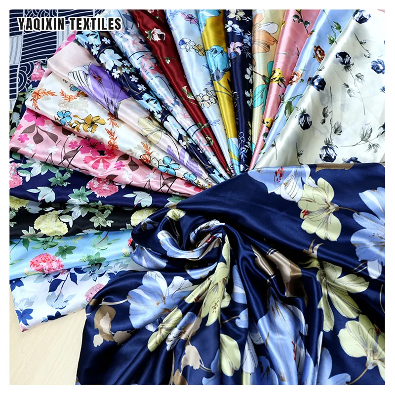 2024 Designer 100 Polyester Digital Print Satin Fabric Wholesale Soft Floral Printed Imitation Silk Satin Fabric