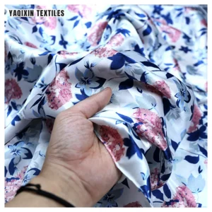 2024 Designer 100 Polyester Digital Print Satin Fabric Wholesale Soft Floral Printed Imitation Silk Satin Fabric