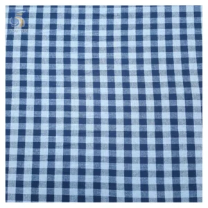 Stock Lot Dark and Light Blue Plaid 100% Cotton Check Fabric Blue Gingham Shirt Yarn Dyed Cotton Check Fabric