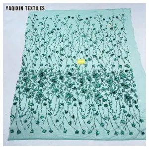 Hot Selling Wholesale Price 3D Floral Flower Tulle Lace Embroidered Fabric White Glitter Wedding Lace Fabric Sales by Yards