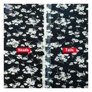Middle East Design Black White Floral Printed Polyester Pleated Chiffon Fabric Abaya Chiffon Crepe Print Fabric
