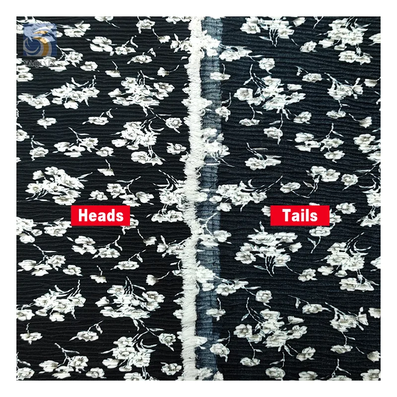 Middle East Design Black White Floral Printed Polyester Pleated Chiffon Fabric Abaya Chiffon Crepe Print Fabric