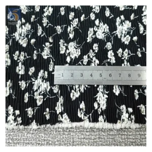 Middle East Design Black White Floral Printed Polyester Pleated Chiffon Fabric Abaya Chiffon Crepe Print Fabric