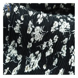 Middle East Design Black White Floral Printed Polyester Pleated Chiffon Fabric Abaya Chiffon Crepe Print Fabric