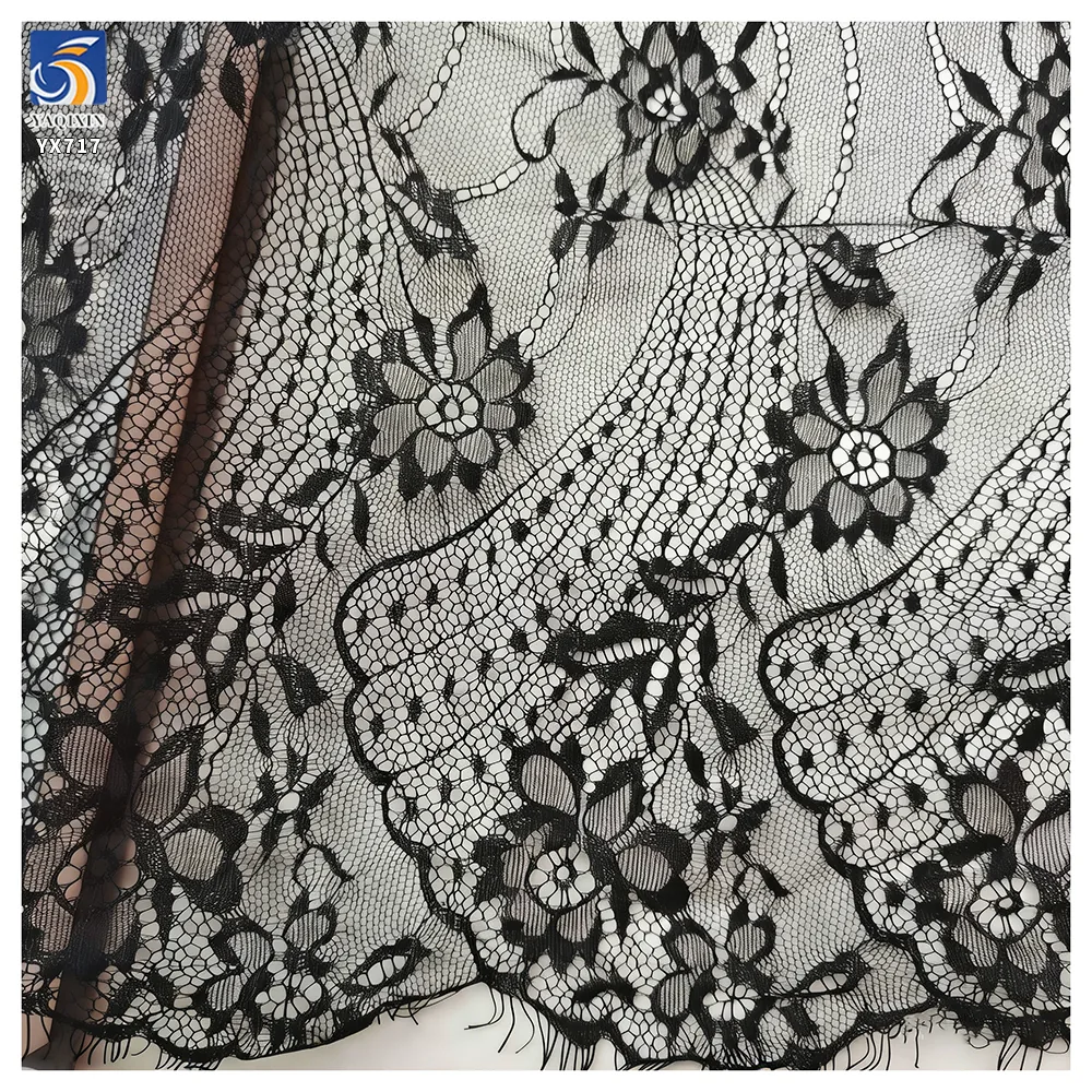 YX717 Cheap High Quality 150CM*300CM White 100% Polyester Eyelash Lace Fabric for Underwear Tablecloth Home Textile