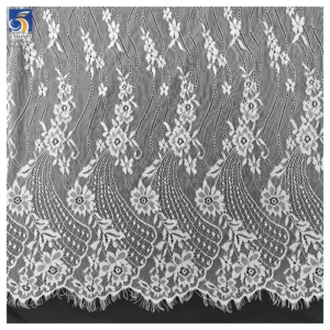 YX717 Cheap High Quality 150CM*300CM White 100% Polyester Eyelash Lace Fabric for Underwear Tablecloth Home Textile