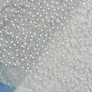 YX921 2026 High-end Heavyweight Beige Glitter Tulle Fabric With Beads Knitted 3D Pearls Mesh Bridal Wedding Dress Fabric