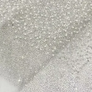 YX921 2026 High-end Heavyweight Beige Glitter Tulle Fabric With Beads Knitted 3D Pearls Mesh Bridal Wedding Dress Fabric