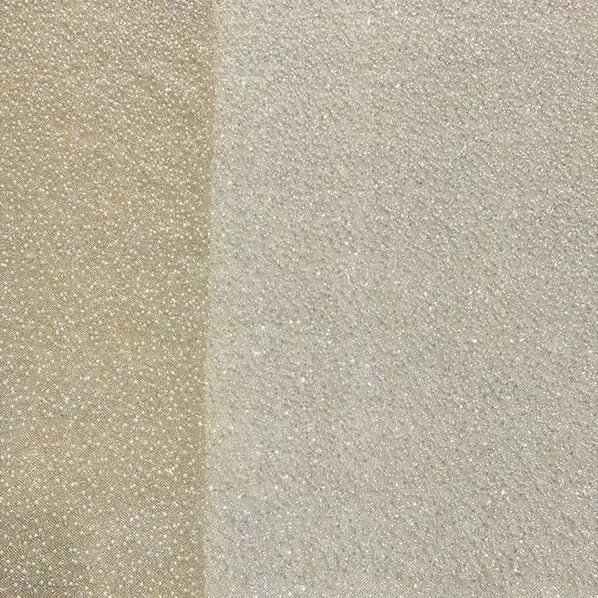 YX921 2026 High-end Heavyweight Beige Glitter Tulle Fabric With Beads Knitted 3D Pearls Mesh Bridal Wedding Dress Fabric