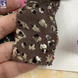 YX1626 Leopard Print Knit Fabric Metallic Foil Stretch Material for Womens Blouses Shirts and Clothing