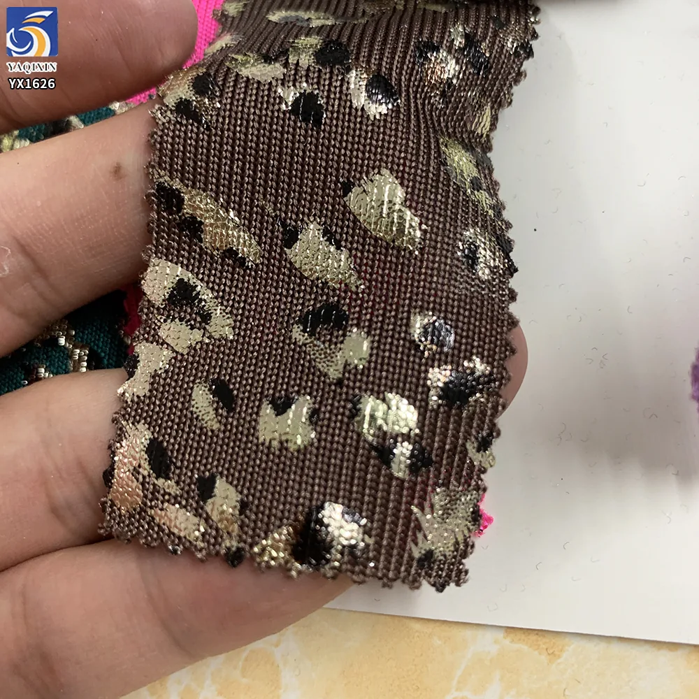 YX1626 Leopard Print Knit Fabric Metallic Foil Stretch Material for Womens Blouses Shirts and Clothing