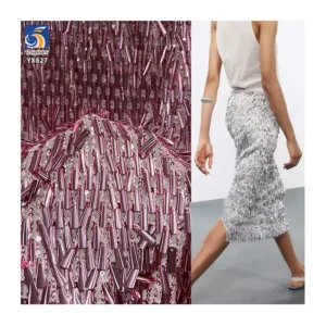 YX827 400gsm Three-Dimensional Glitter Metallic Tube Sequin 3mm Sequins Fabric Stretch Mesh Sequin Fabric for Skirt Bags