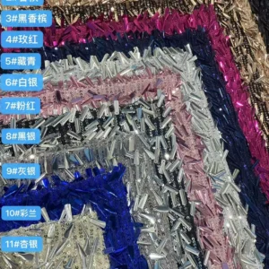 YX827 400gsm Three-Dimensional Glitter Metallic Tube Sequin 3mm Sequins Fabric Stretch Mesh Sequin Fabric for Skirt Bags