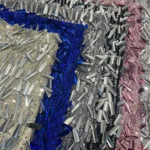 YX827 400gsm Three-Dimensional Glitter Metallic Tube Sequin 3mm Sequins Fabric Stretch Mesh Sequin Fabric for Skirt Bags