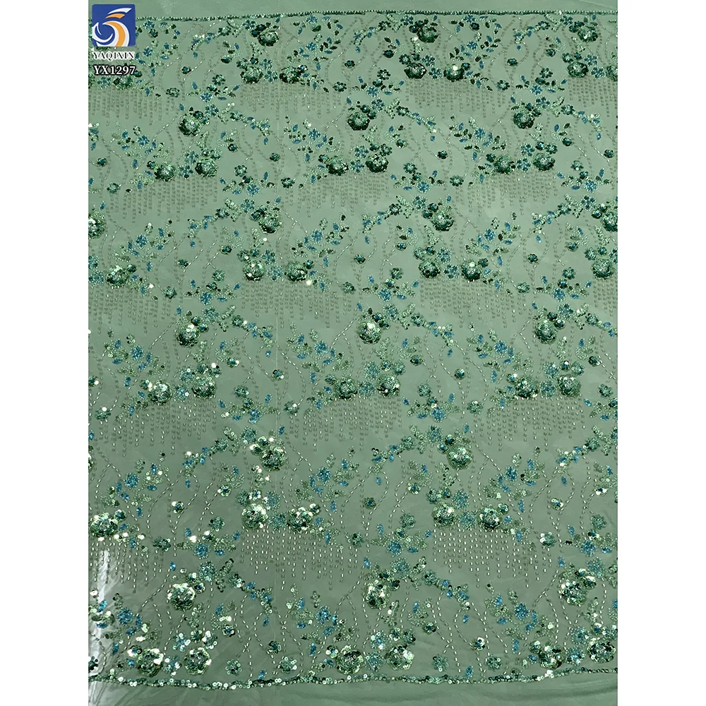 YX1297 260gsm Stretch Knitted Mesh Sequin Fabric With Beaded Embroidery Rose Gold Sequins Lace Fabric for High-end Bag Skirt