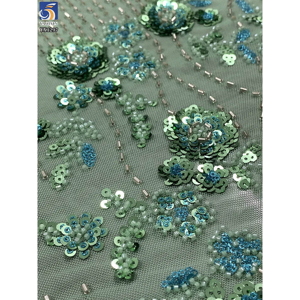 YX1297 260gsm Stretch Knitted Mesh Sequin Fabric With Beaded Embroidery Rose Gold Sequins Lace Fabric for High-end Bag Skirt