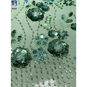 YX1297 260gsm Stretch Knitted Mesh Sequin Fabric With Beaded Embroidery Rose Gold Sequins Lace Fabric for High-end Bag Skirt