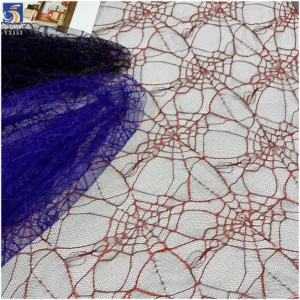 YX153  Wholesale Halloween Tulle Fabric by the Yard Purple Spiderweb Design 100% Polyester Mesh Jacquard Fabric for Halloween