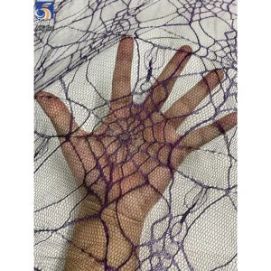 YX153  Wholesale Halloween Tulle Fabric by the Yard Purple Spiderweb Design 100% Polyester Mesh Jacquard Fabric for Halloween