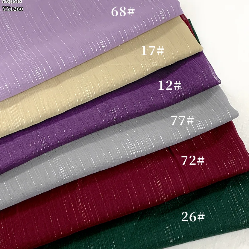 YX1260 110gsm New Summer Solid Woven Medium Thickness 100% Polyester Wrinkled Lurex Chiffon Fabric for Garments