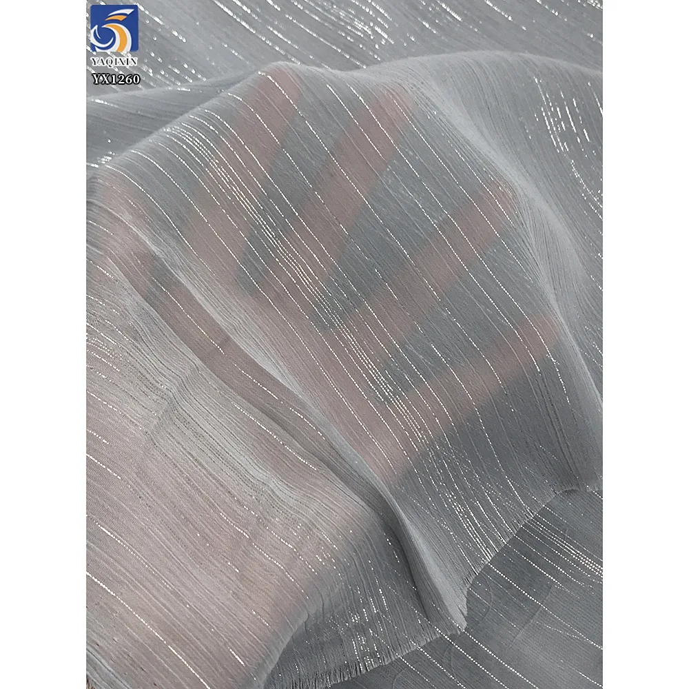 YX1260 110gsm New Summer Solid Woven Medium Thickness 100% Polyester Wrinkled Lurex Chiffon Fabric for Garments