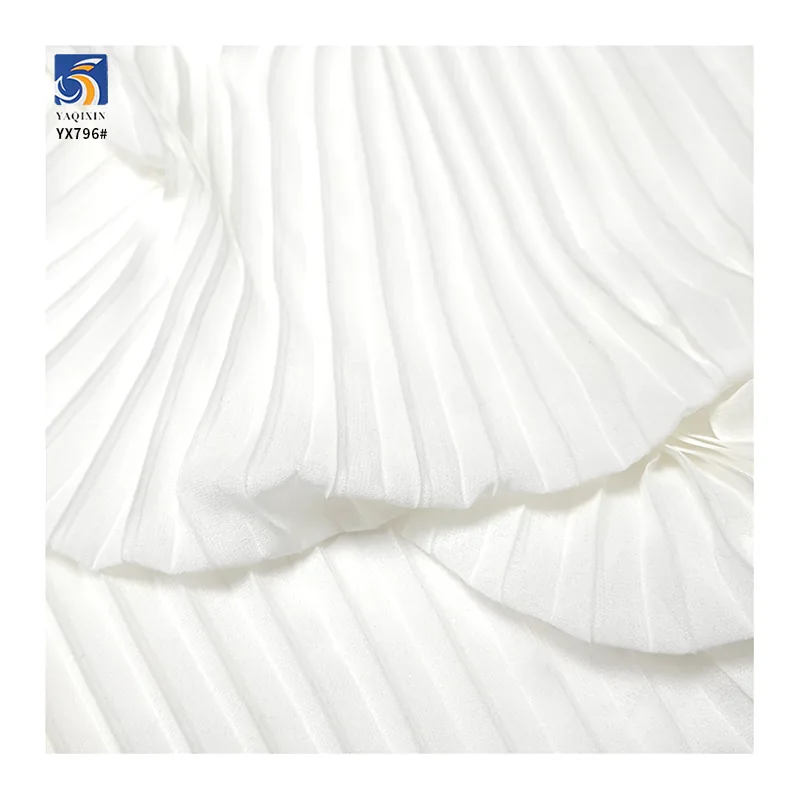 YX796 120gsm High Quality Pearl Chiffon Pleated Fabric Pure White Polyester Woven 1CM Accordion Wrinkled Pleats Fabric