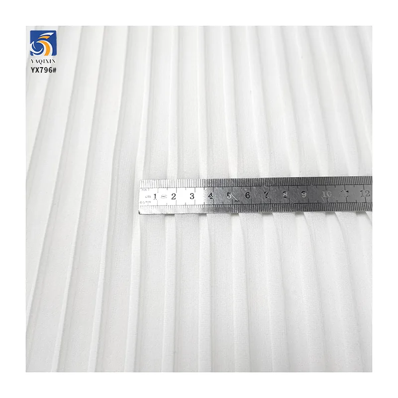 YX796 120gsm High Quality Pearl Chiffon Pleated Fabric Pure White Polyester Woven 1CM Accordion Wrinkled Pleats Fabric