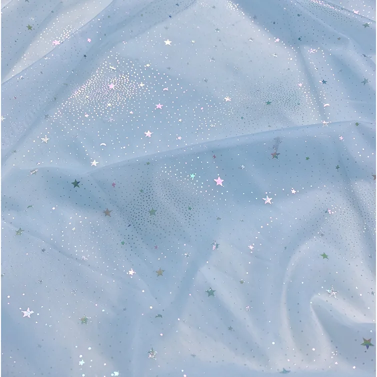 Factory Direct Meteor Shower Print Illusion Flash Tulle Foil Film Printed Fabric Children's Clothing Fashion Design