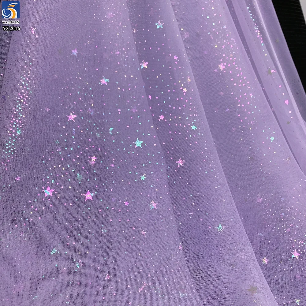 Factory Direct Meteor Shower Print Illusion Flash Tulle Foil Film Printed Fabric Children's Clothing Fashion Design