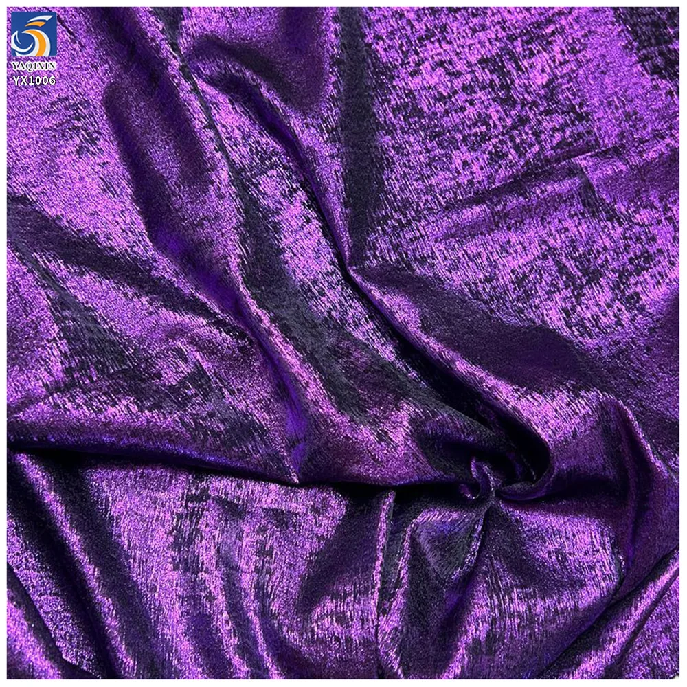 YX1006-1 Luxury Glossy Shiny Satin Velvet Fabric for Party Dress Gold Silver Foil Shining Polyester Velvet Chiffon Fabric