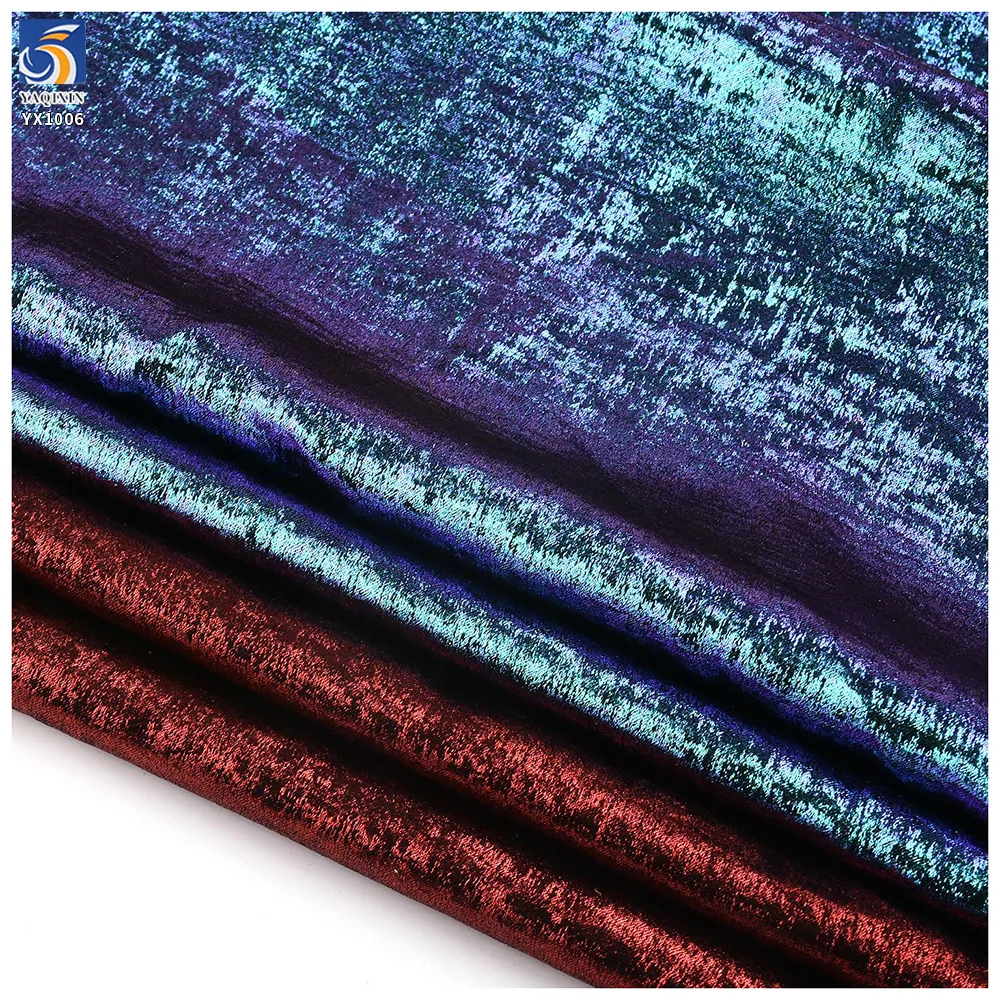 YX1006-1 Luxury Glossy Shiny Satin Velvet Fabric for Party Dress Gold Silver Foil Shining Polyester Velvet Chiffon Fabric