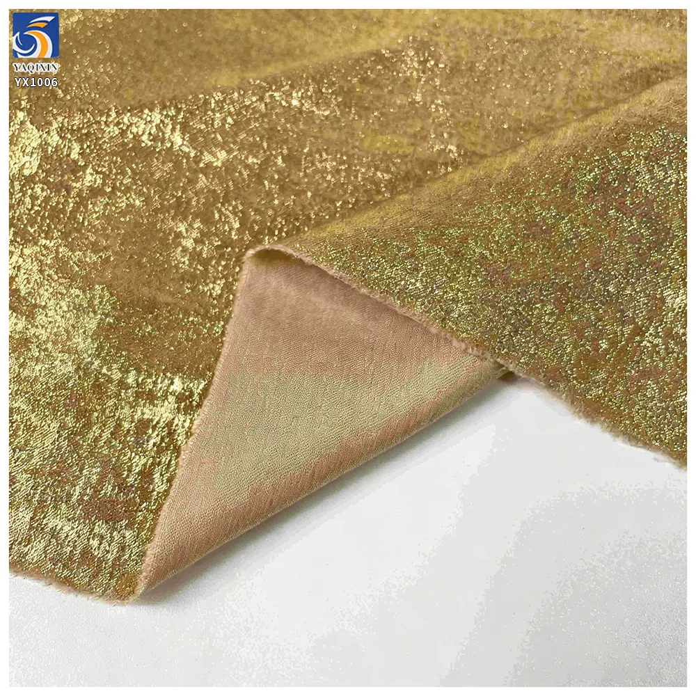 YX1006 Luxury Full Gold Foil Velvet Fabric Soft Metallic Shimmer Velvet for Evening Gown Dress Blouse Wedding Party Garment