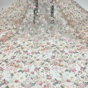 YX673 Luxury Colorful Polyester Floral Embroidery Lace Tulle Fabric for Women's Clothing Embroidered Floral Fabric