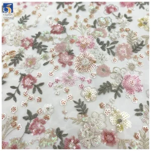 YX673 Luxury Colorful Polyester Floral Embroidery Lace Tulle Fabric for Women's Clothing Embroidered Floral Fabric