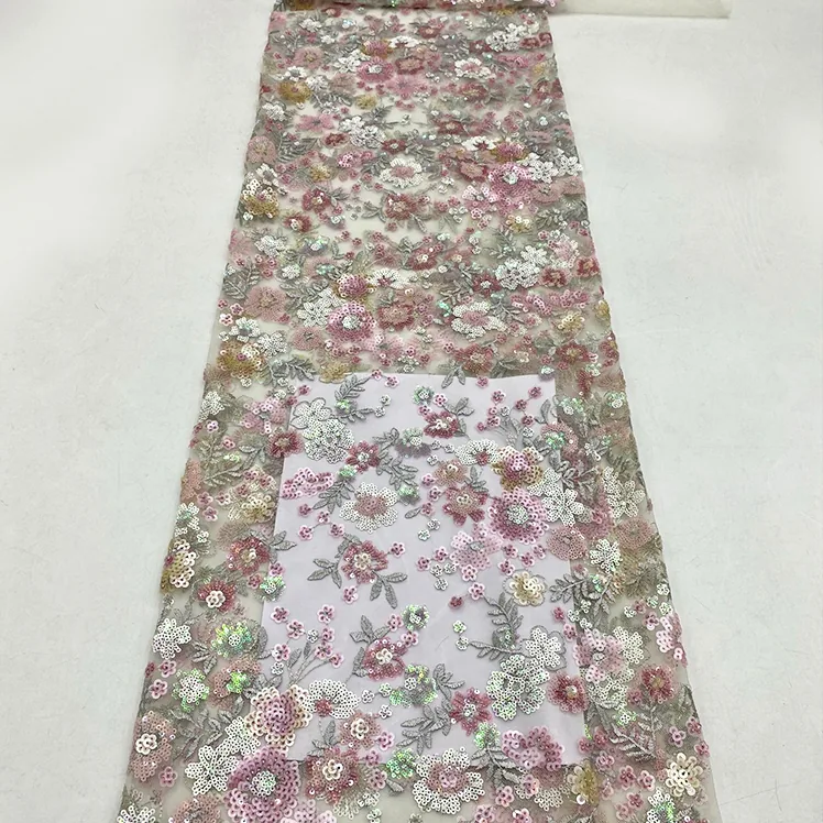 YX673 Luxury Colorful Polyester Floral Embroidery Lace Tulle Fabric for Women's Clothing Embroidered Floral Fabric