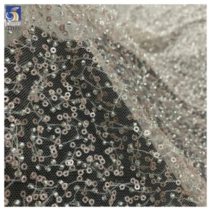 YX1220 Cheap Champagne-Colored Sequin Lace Fabric With Beaded Embroidery High Density Glitter Lace Fabric for Women