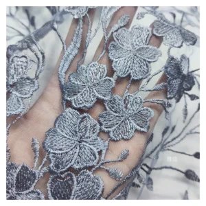 2025 Hot Sale Golden Supplier Tulle Embroidery Lace Fabric Floral Grey Bridal Mesh Embroidered Lace Fabric Latest Dress