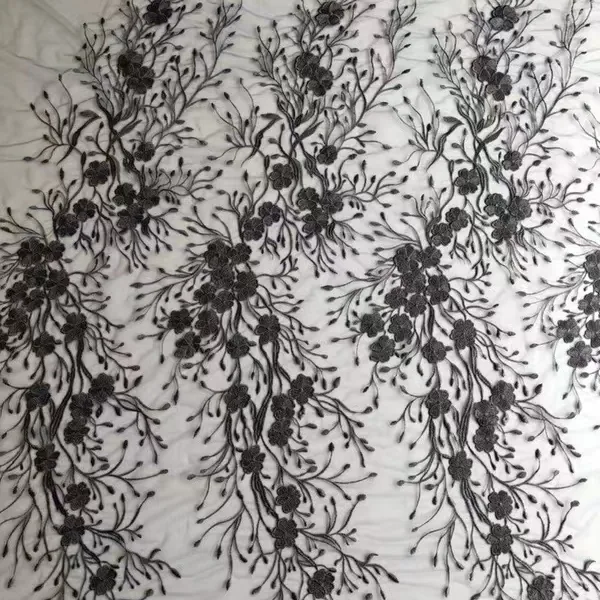 2025 Hot Sale Golden Supplier Tulle Embroidery Lace Fabric Floral Grey Bridal Mesh Embroidered Lace Fabric Latest Dress