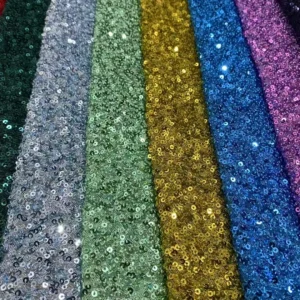 2026 Stretch Mesh Knitted Dense Shiny Glitter 5MM Sequins Fabric Embroidered Sequin Stretch Fabric