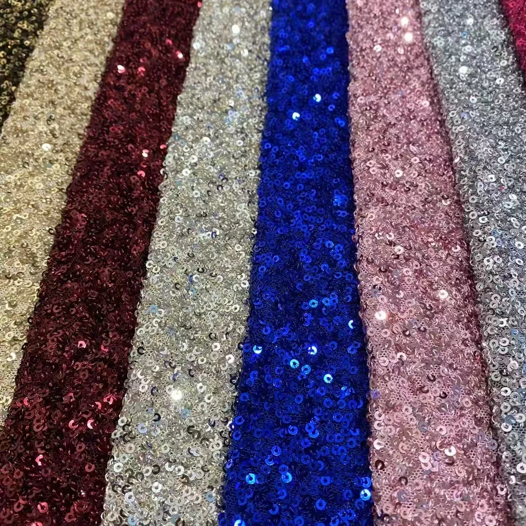 YX2644-2 China Sequin Fabric Low Moq Cheap Black Spandex Stretch Sequin Fabrics for Clothing